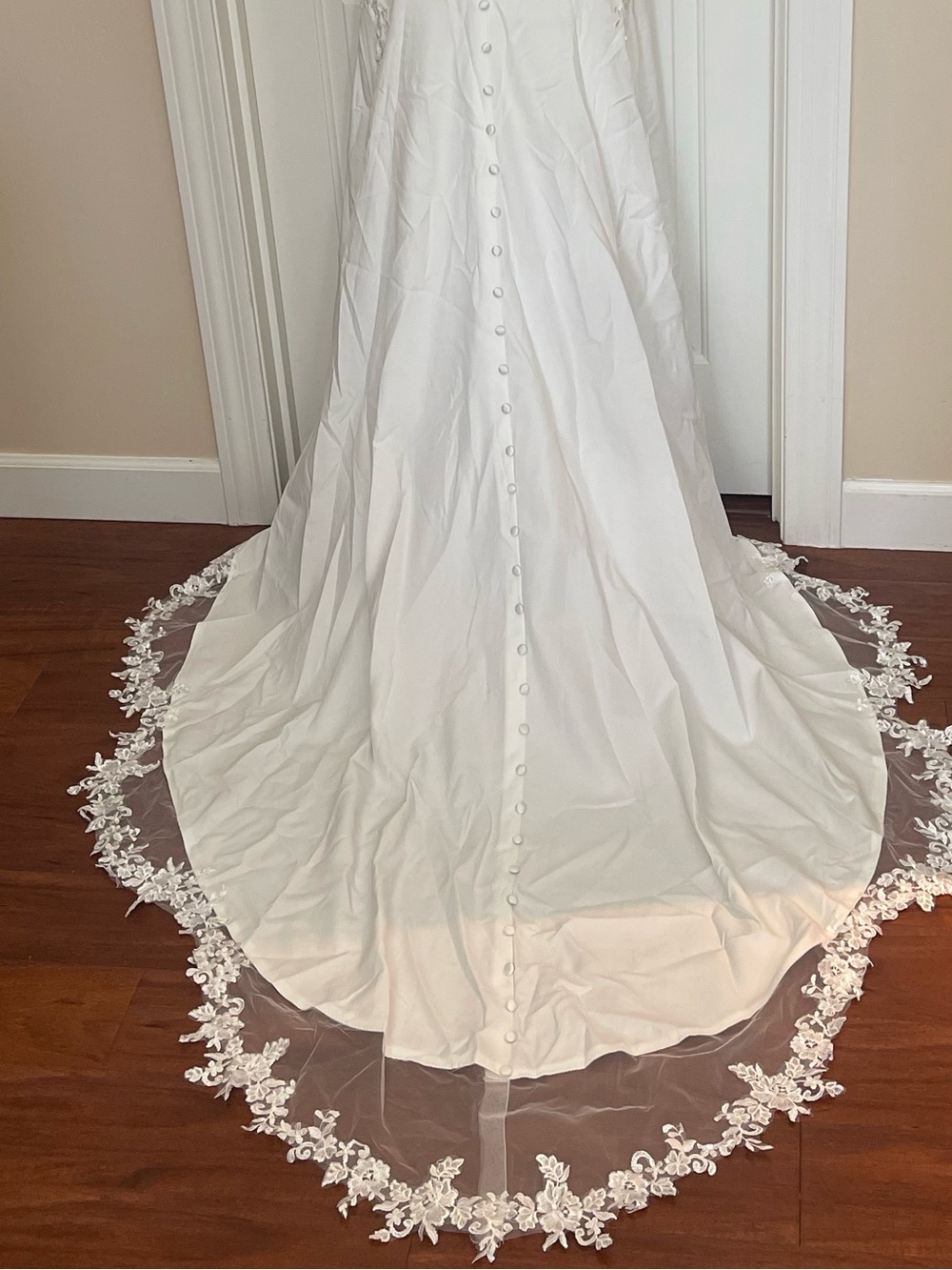 Lace Appliqué A-Line Wedding Gown in Ivory - Picture 3 of 12